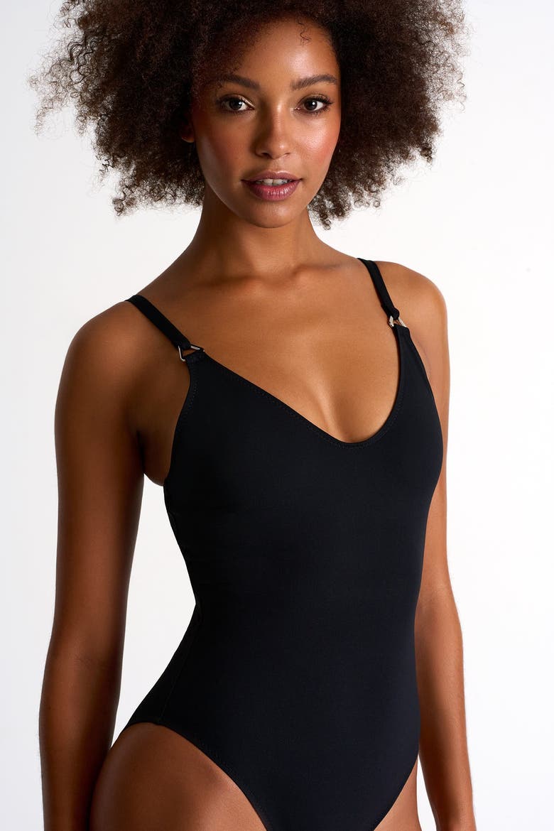 Thin Strap One-piece Swimsuit, Alternate, color, Black