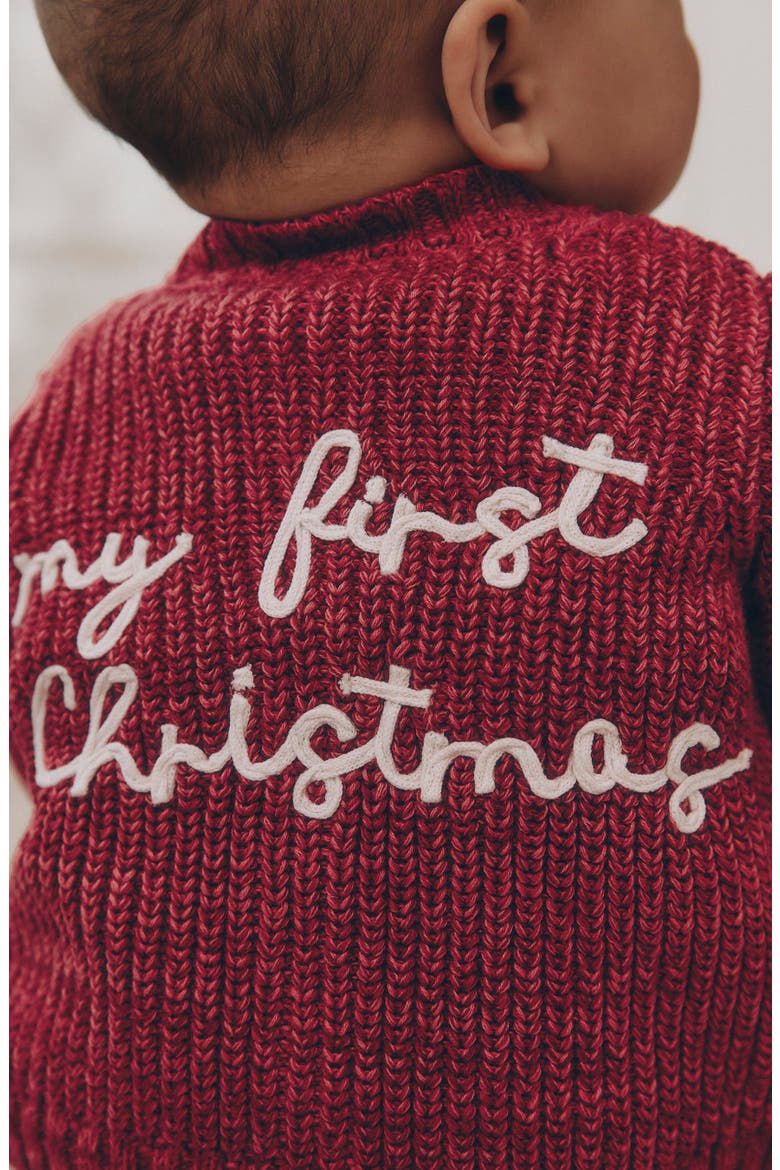 Kids' My 1st Christmas Cardigan, Alternate, color, RED