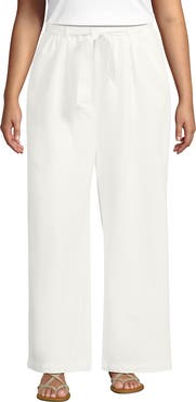 Lands' End Plus Size High Ridge Twill Pull On Pleated Wide Leg Pants