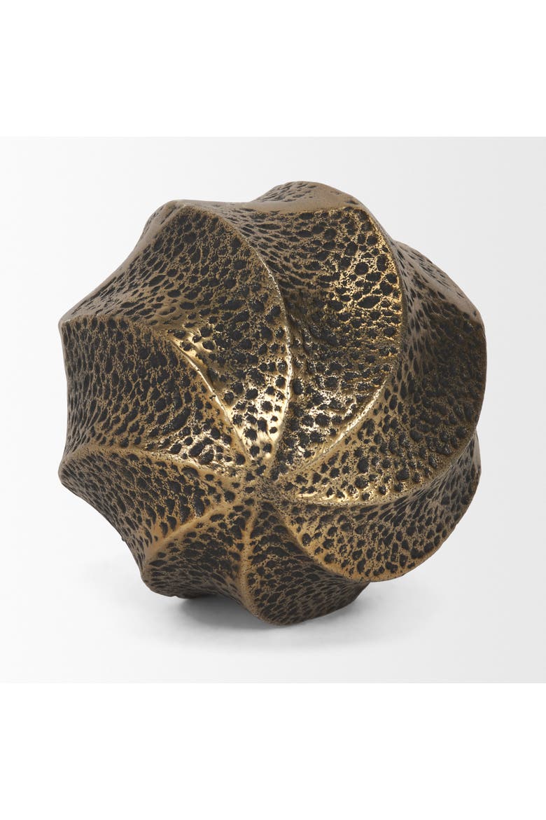 Imani Sculptural Textured Metal Decorative Orb, Alternate, color, Metallic Gold