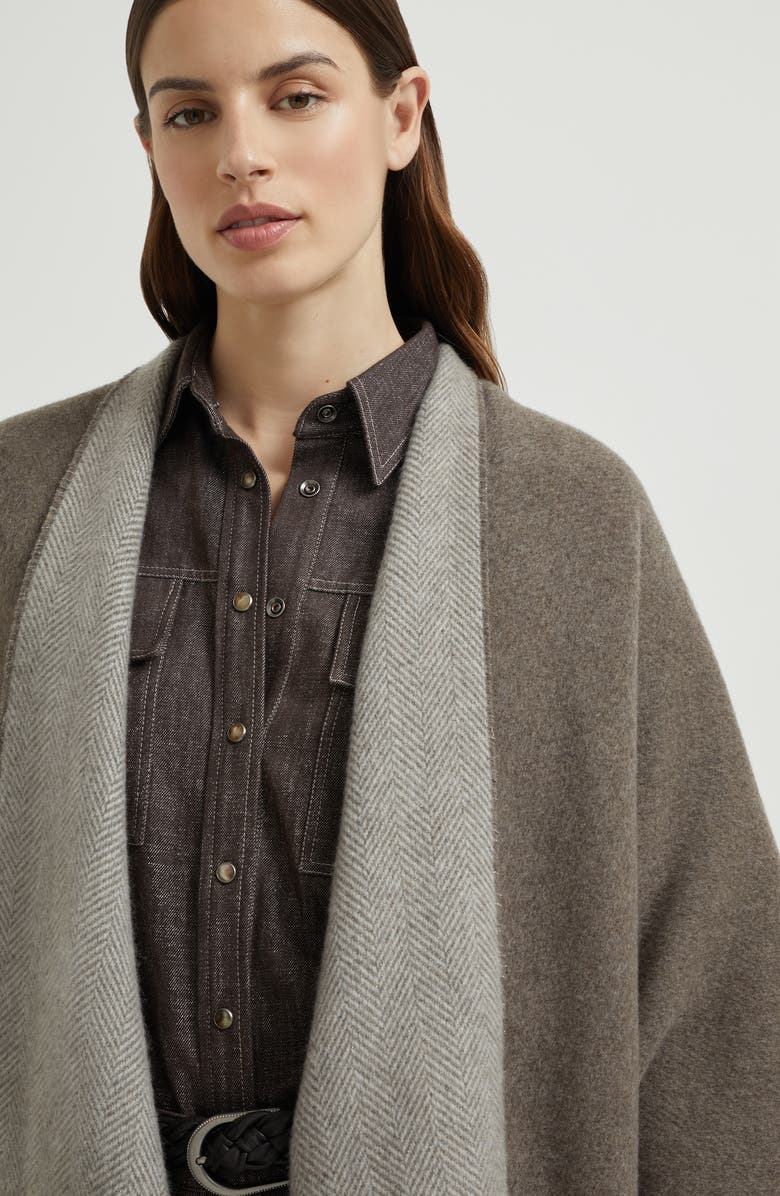 Brunello Cucinelli Cashmere flannel poncho, Alternate, color, Light Brown