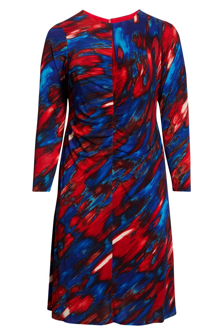Ruched Long Sleeve Dress, Alternate, color, RED BLUE