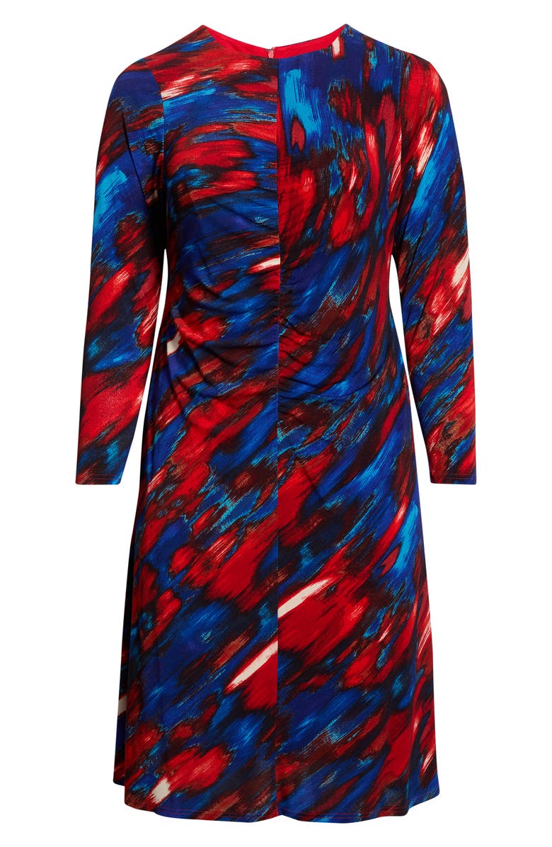 Tahari ASL Ruched Long Sleeve Dress, Alternate, color, Red Blue
