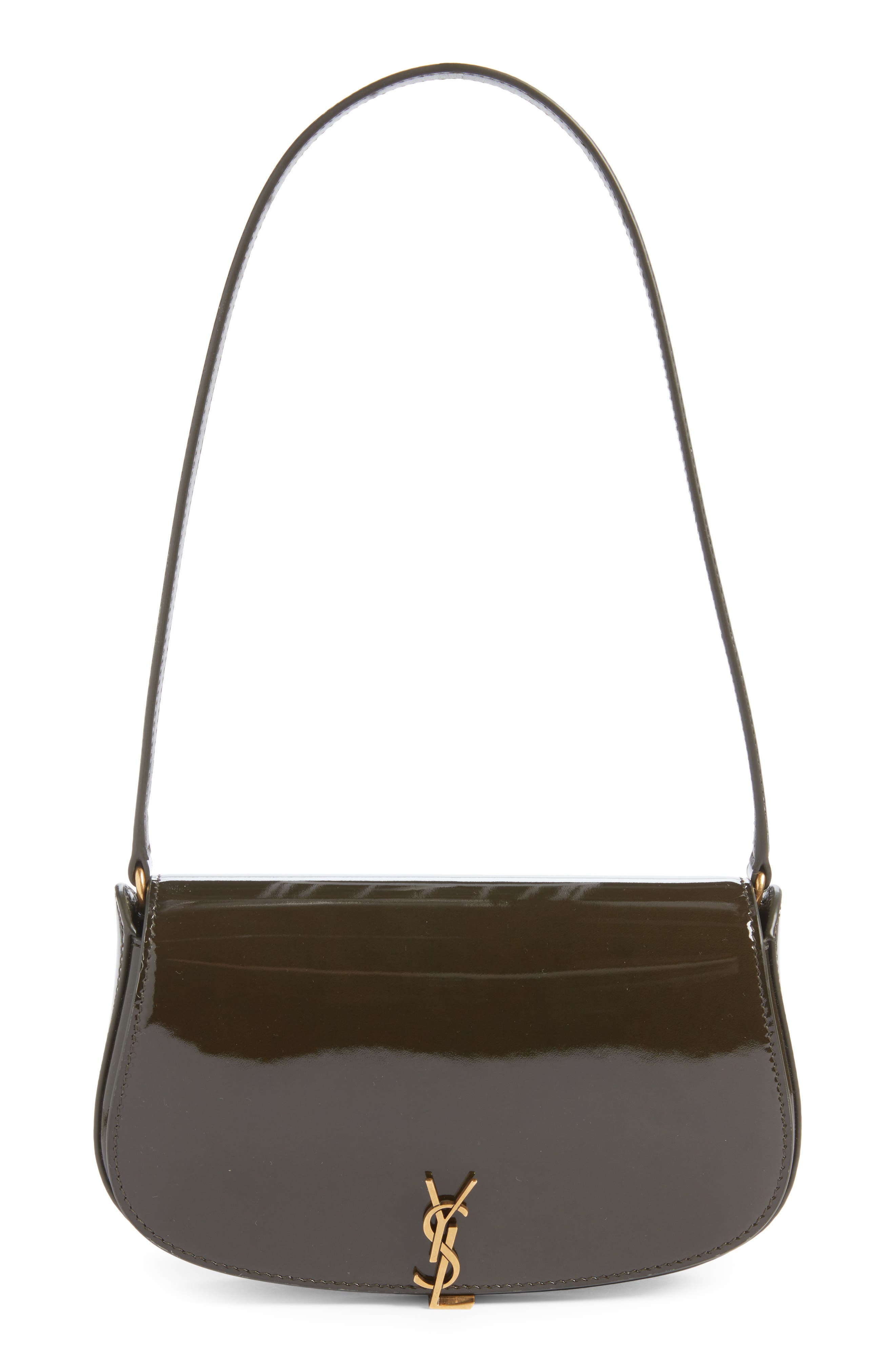Saint Laurent Mini Voltaire Patent Leather Shoulder Bag, Main, color, Vineyard Green