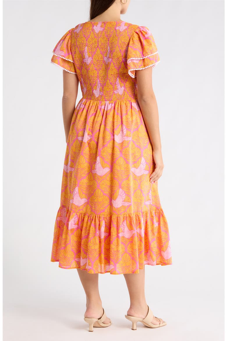 Jaidy Floral Patte Tiered Midi Dress, Alternate, color, ORANGE-PINKS-MULTI
