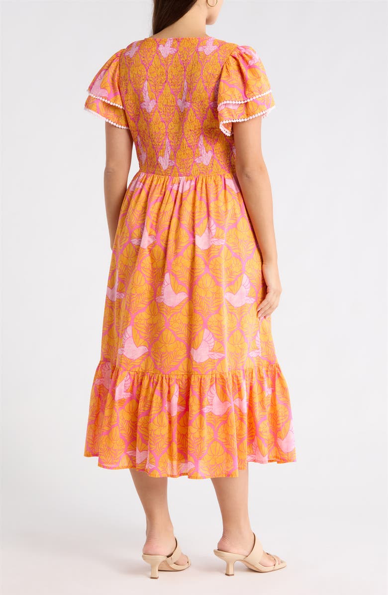 SUGARLIPS Jaidy Floral Patte Tiered Midi Dress, Alternate, color, Orange-Pinks-Multi