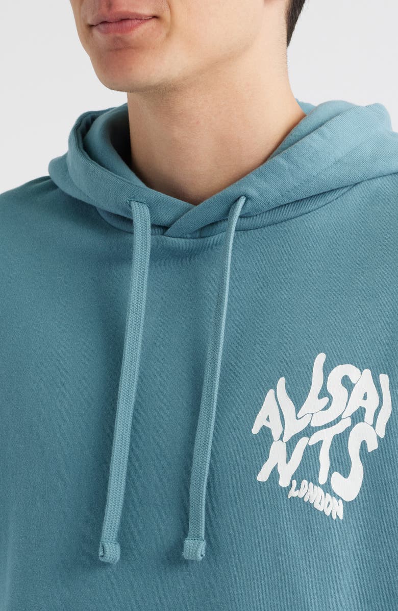 AllSaints Orlando Logo Graphic Hoodie, Alternate, color, Eris Blue