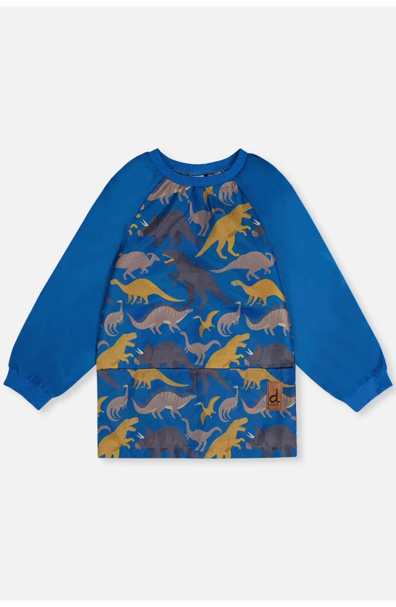 Deux par Deux Controller Lightweight Practical School Apron, Main, color, Blue Dinosaur Print