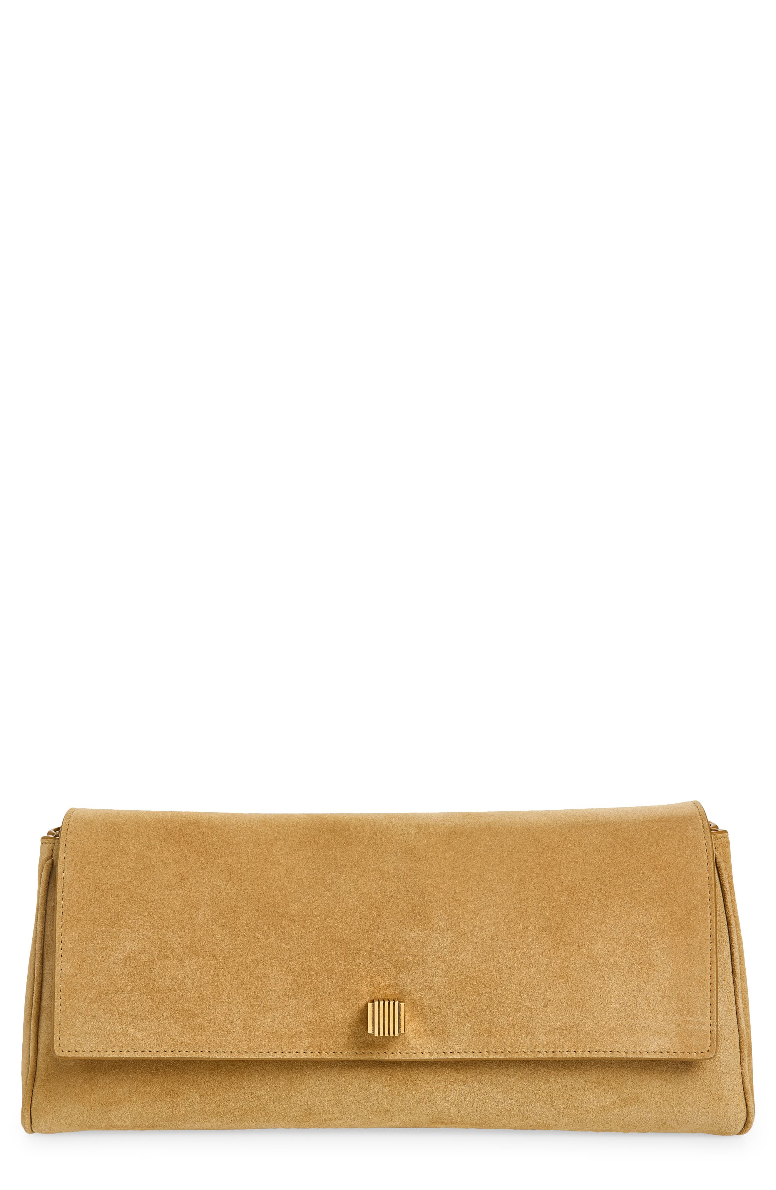 Khaite Audrey Suede Clutch, Main, color, 964 Goldenrod