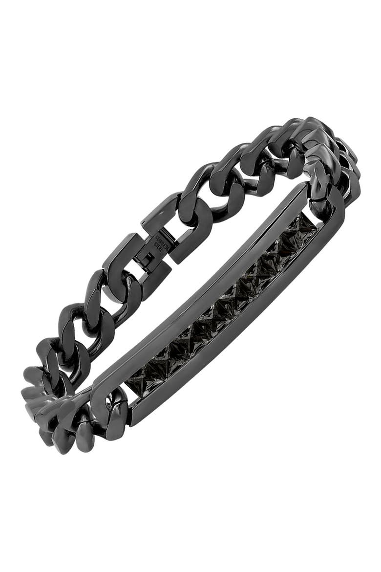 Black IP Stainless Steel CZ Band Bracelet, Alternate, color, BLACK