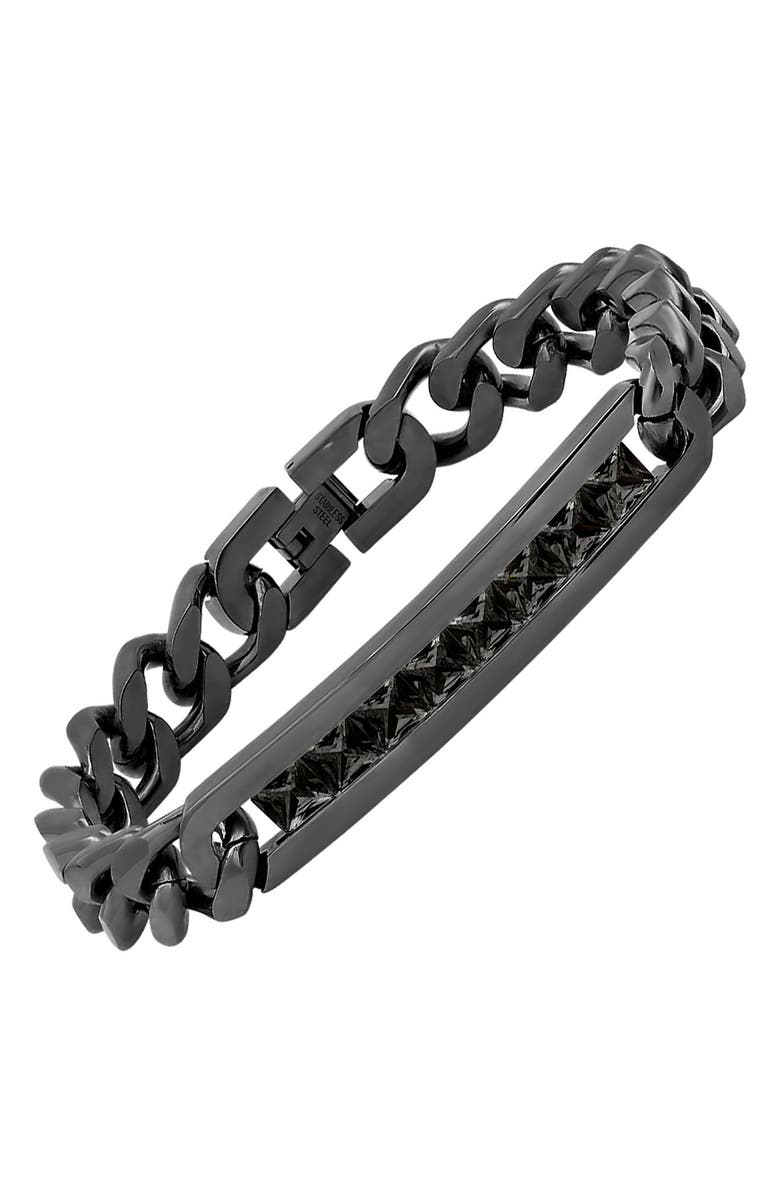 HMY JEWELRY Black IP Stainless Steel CZ Band Ring, Alternate, color, 