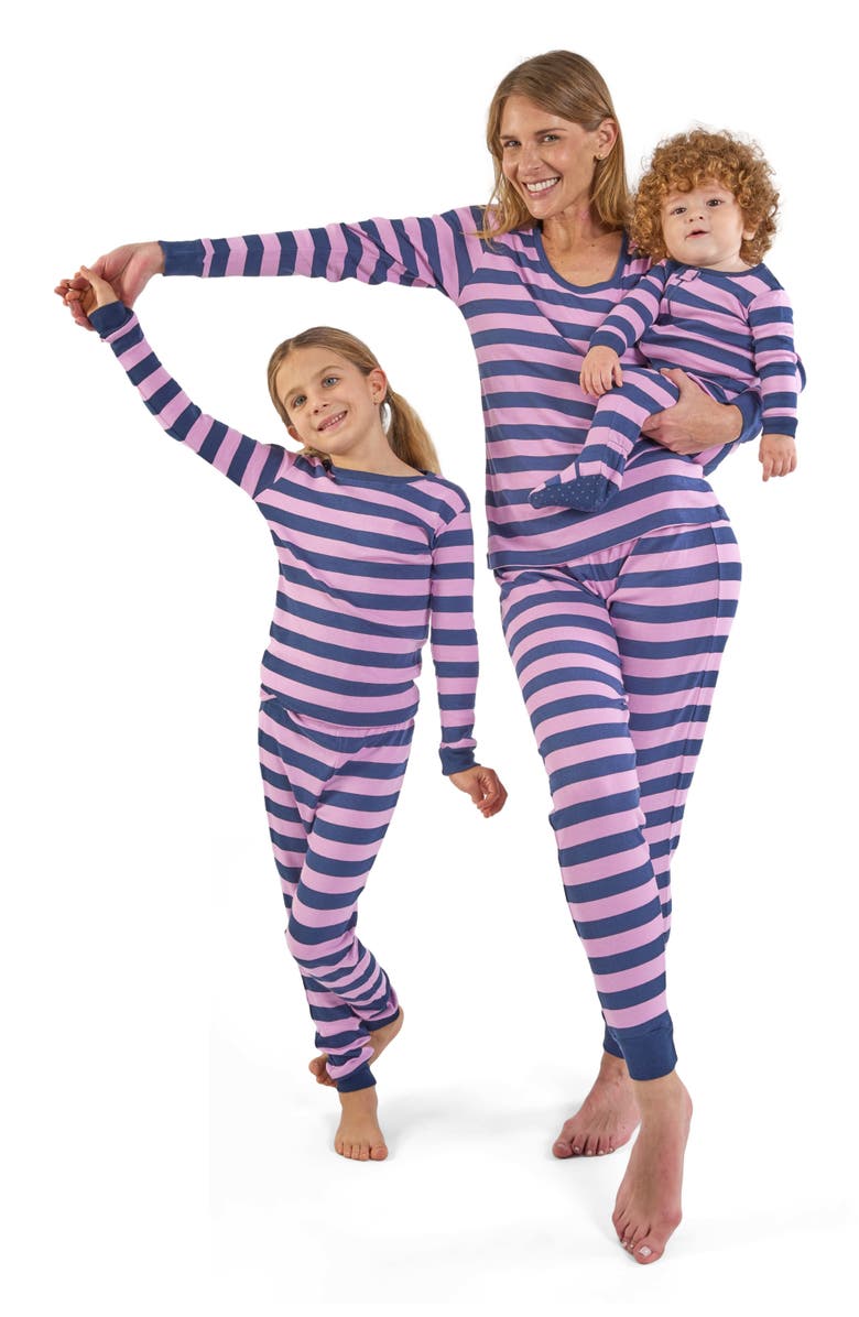 Leveret Women's Cotton Striped Matching Family Pajamas, Alternate, color, Purple & Navy