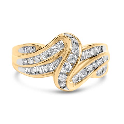 10K Yellow Gold 3/4 Cttw Diamond Double Shank Bypass Ring