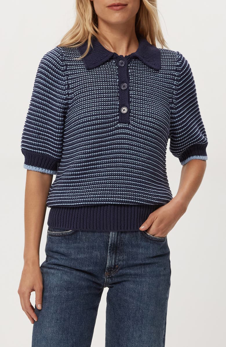 Michael Stars Marley Puff Sleeve Cotton Blend Sweater, Main, color, Nocturnal/ Breeze