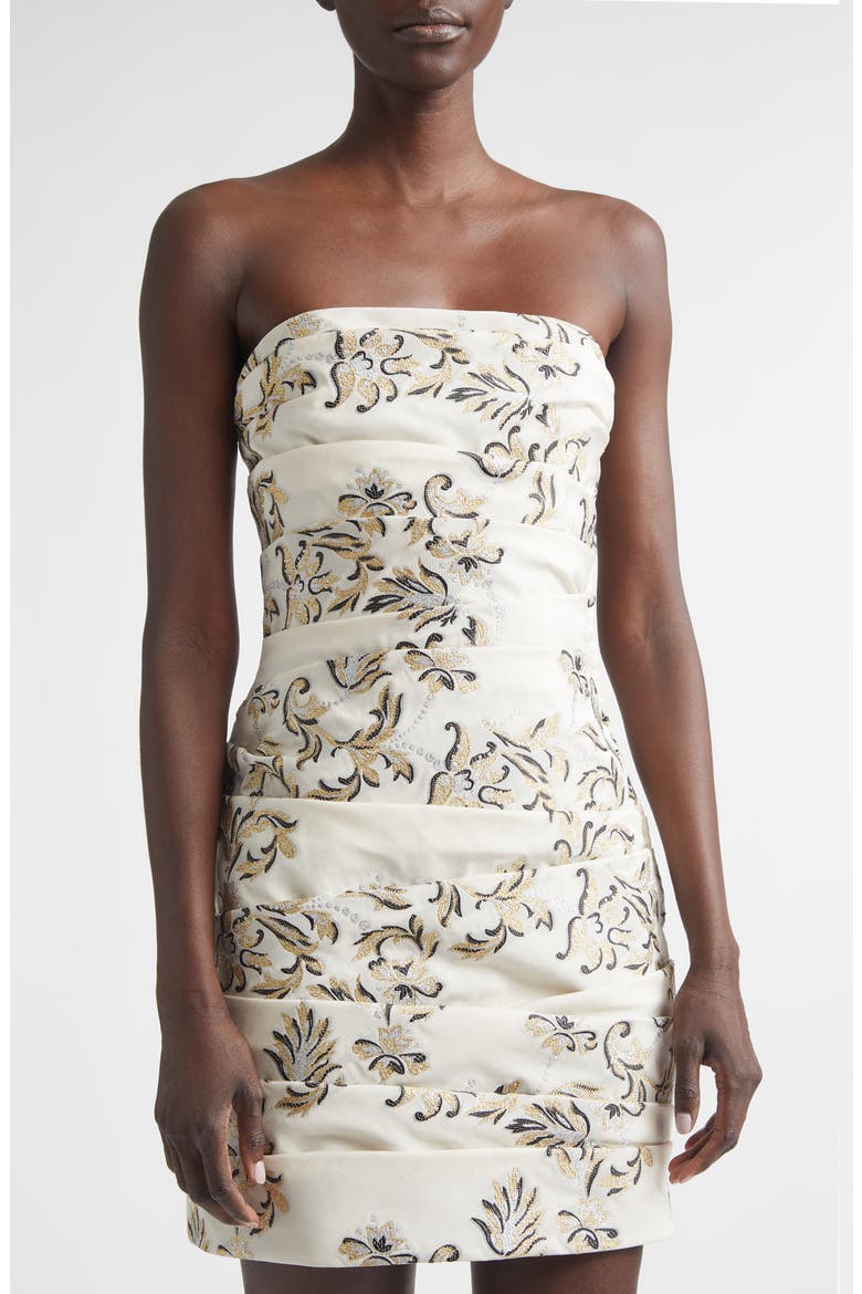 Metallic Embroidered Strapless Cocktail Dress, Alternate, color, IVORY MULTI