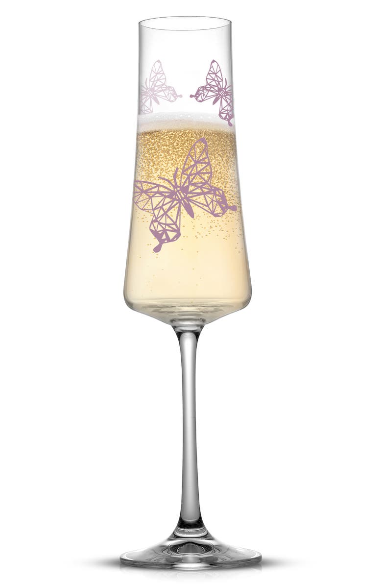 JoyJolt Meadow Butterfly Set of 2 Champagne Flutes, Alternate, color, Multi