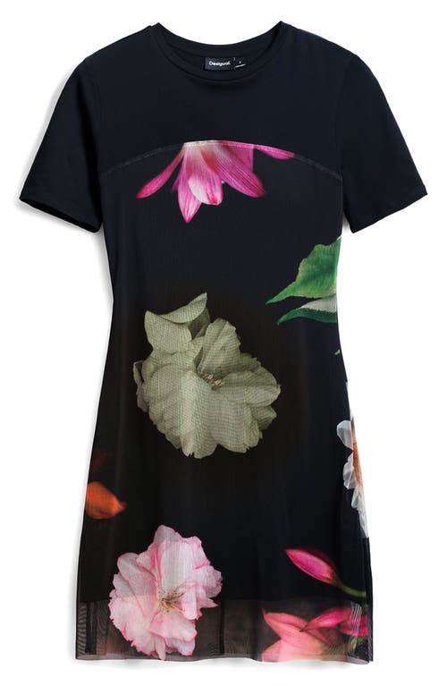 Desigual Floral Print Knit Minidress In Black