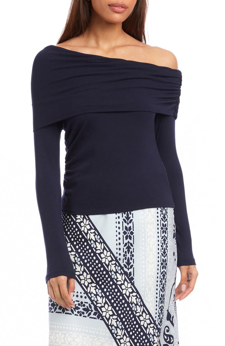 FIFTEEN TWENTY Ashley One-Shoulder Rib Top, Main, color, Navy