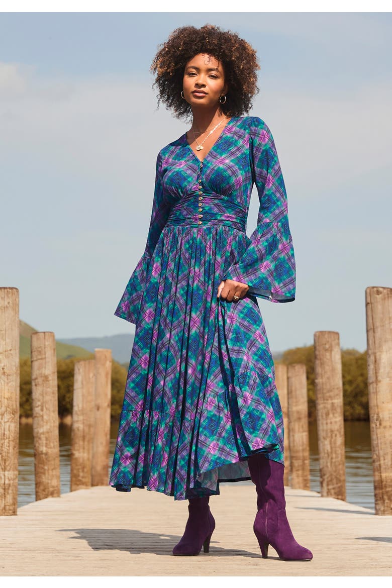 Peasant Maxi Dress, Main, color, BIAS AUTUMN PLAID