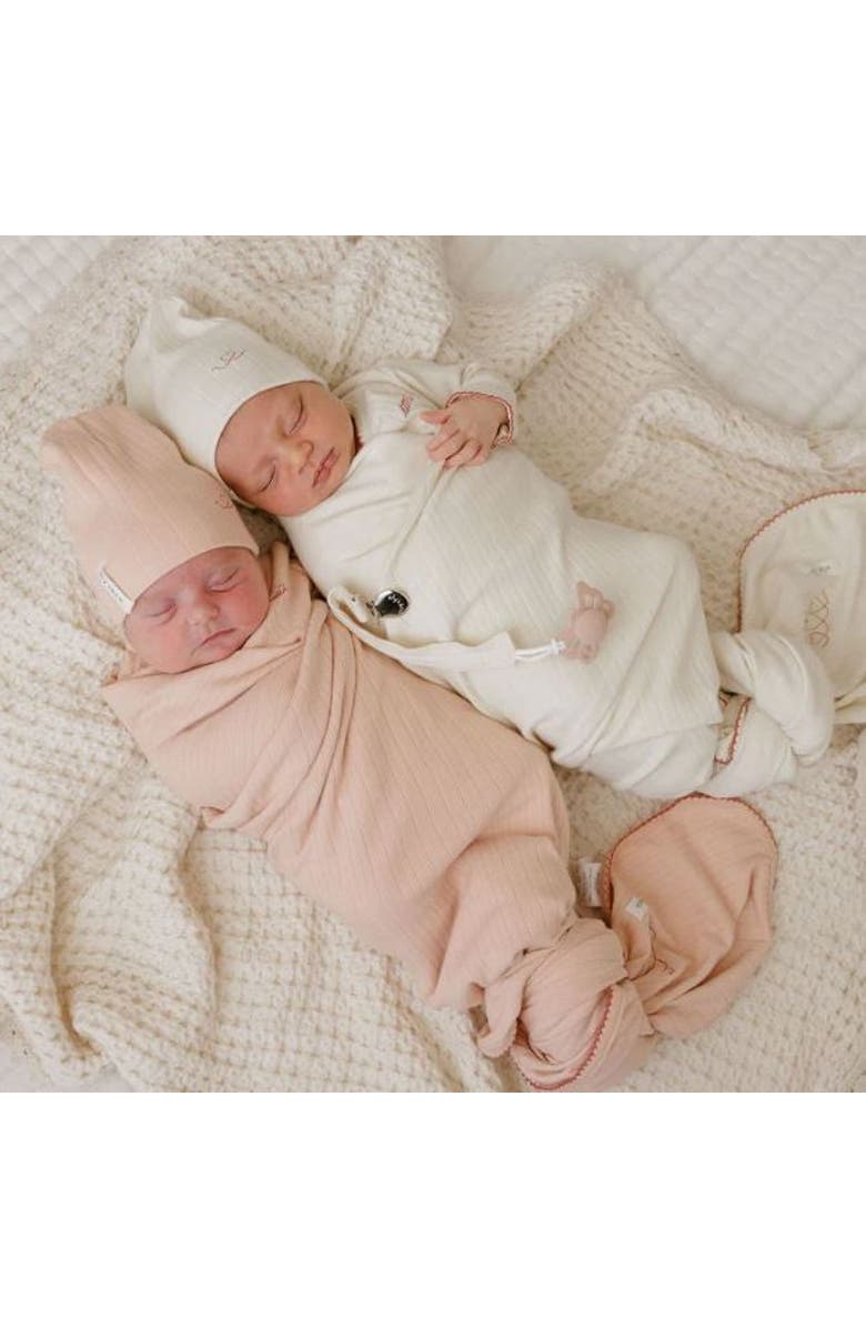 Ely's & Co. Cotton Little One Collection - Footie + Beanie, Alternate, color, Ivory/Pink