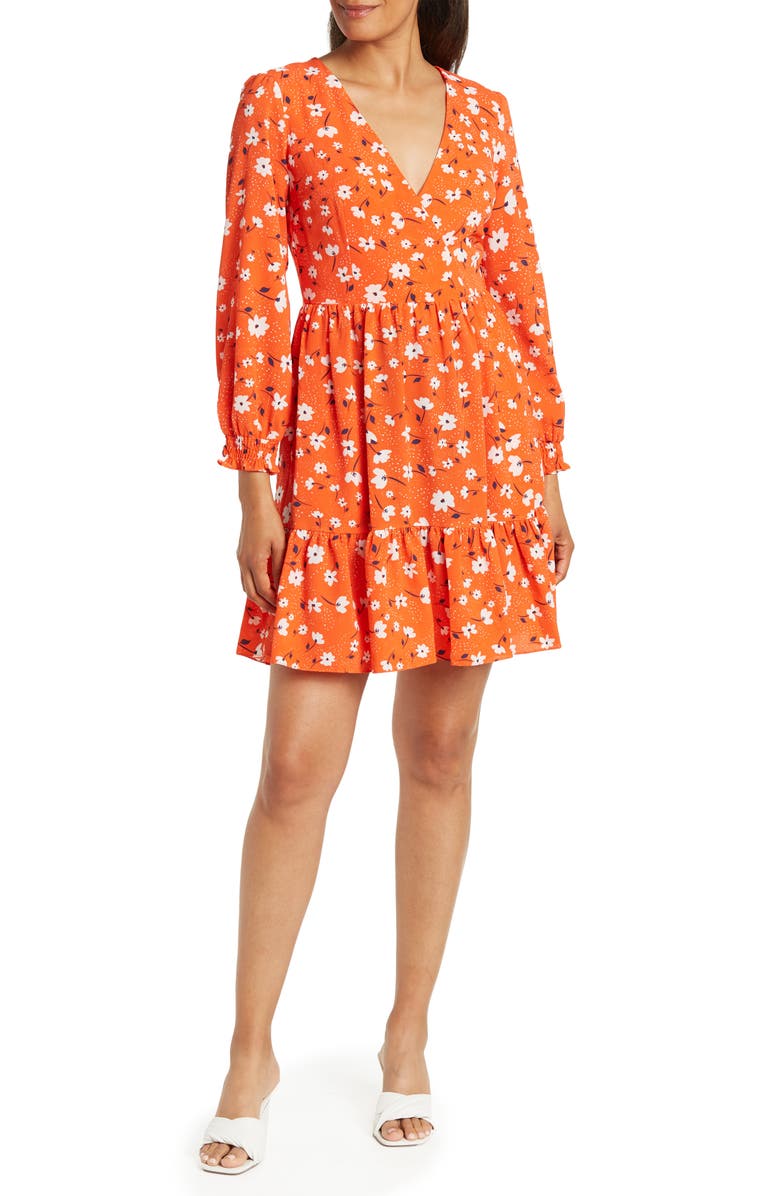 Eliza J Floral Surplice Tiered Dress, Main, color,