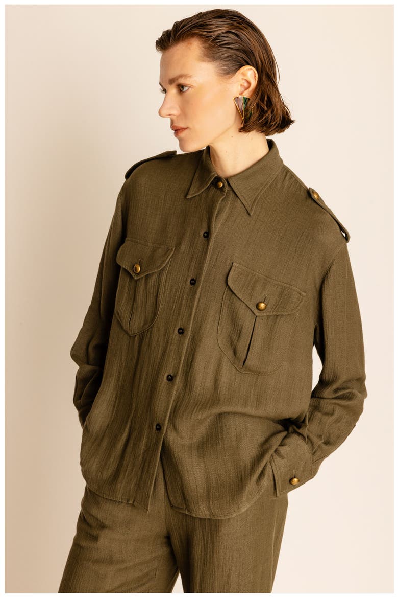 Sahariana Linen Blend Shirt, Alternate, color, Beige