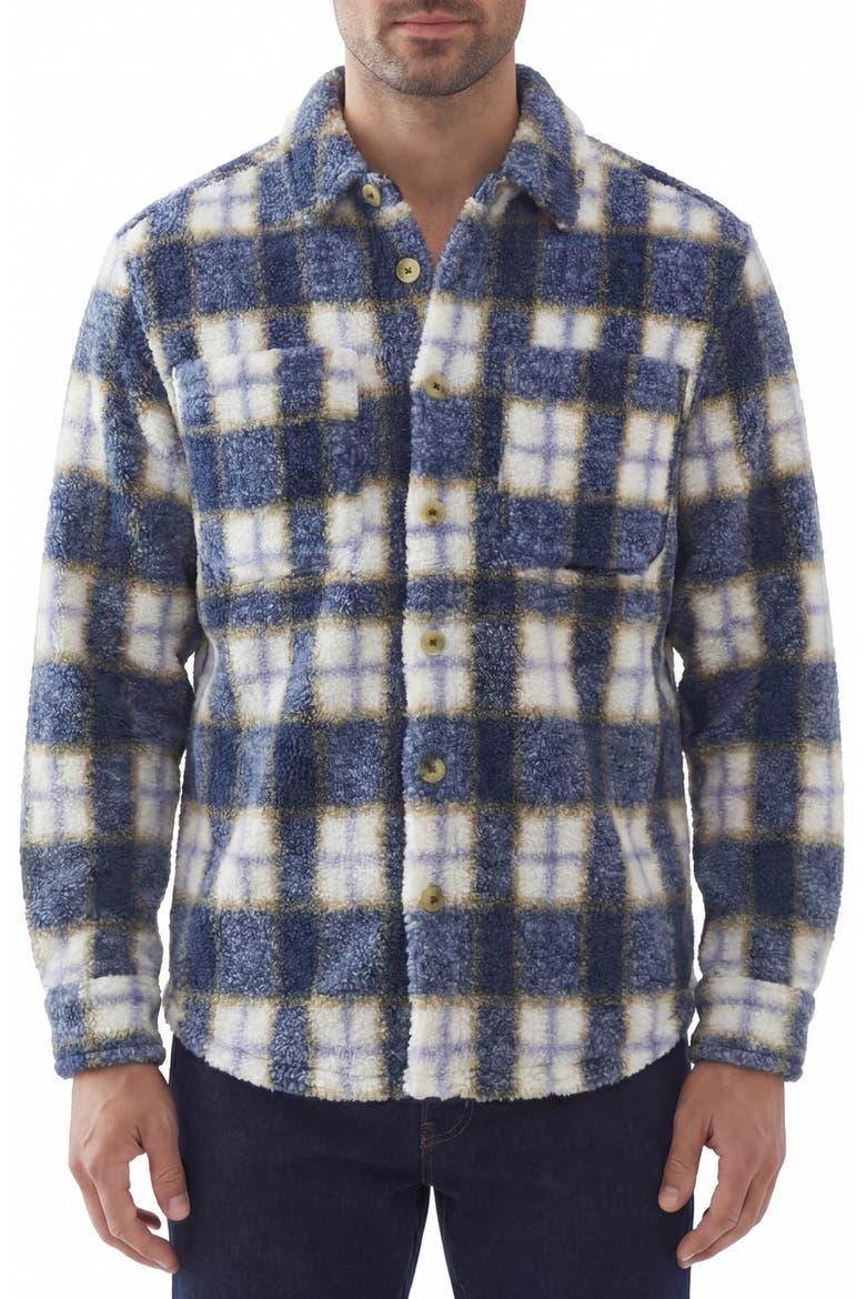 Plaid High-Pile Fleece Overshirt, Main, color, 116 STEEL BLUE
