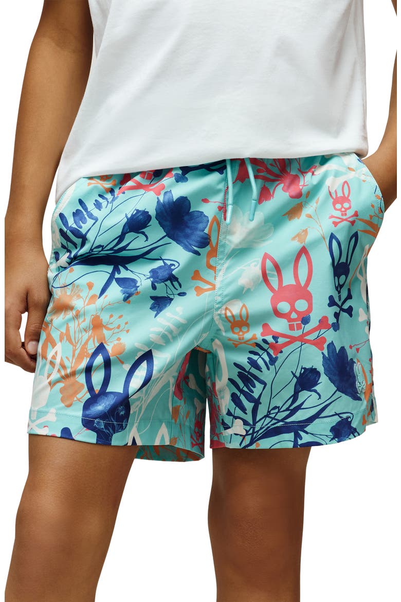Kids' Santino Print Swim Trunks, Alternate, color, AQUA HAZE