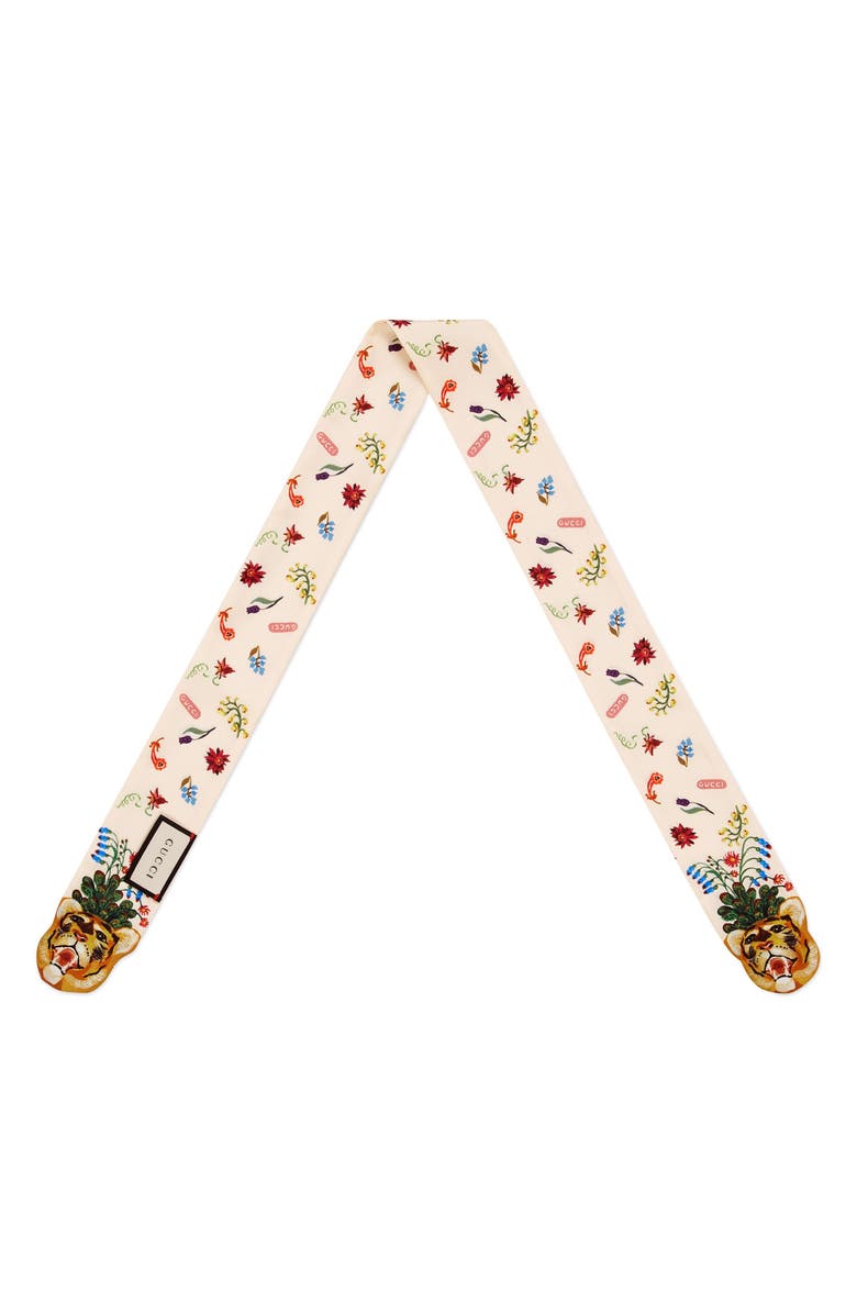 Gucci Floral & Tiger Print Silk Neck Scarf, Main, color,