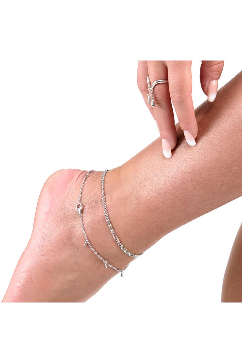Double Chain Drop Anklet, Alternate, color, Sterling Silver
