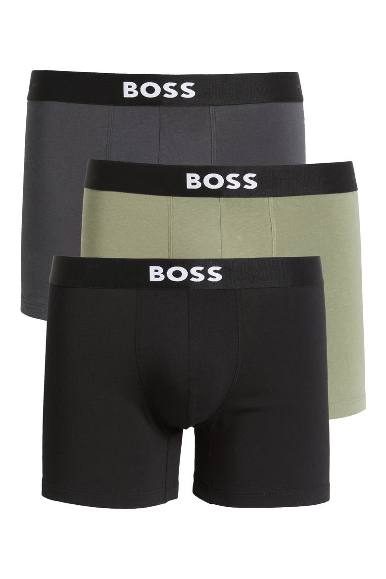3-Pack BOSS ONE Boxer Briefs, Alternate, color, BLACK/ GREEN/ GREY