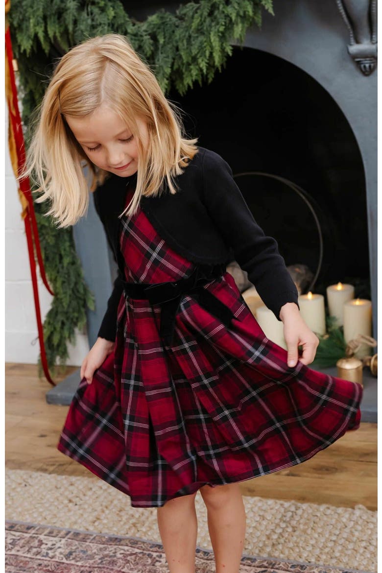 Girls' Organic Peter Pan Collar Party Dress, Toddler, Alternate, color, Oxblood City Plaid