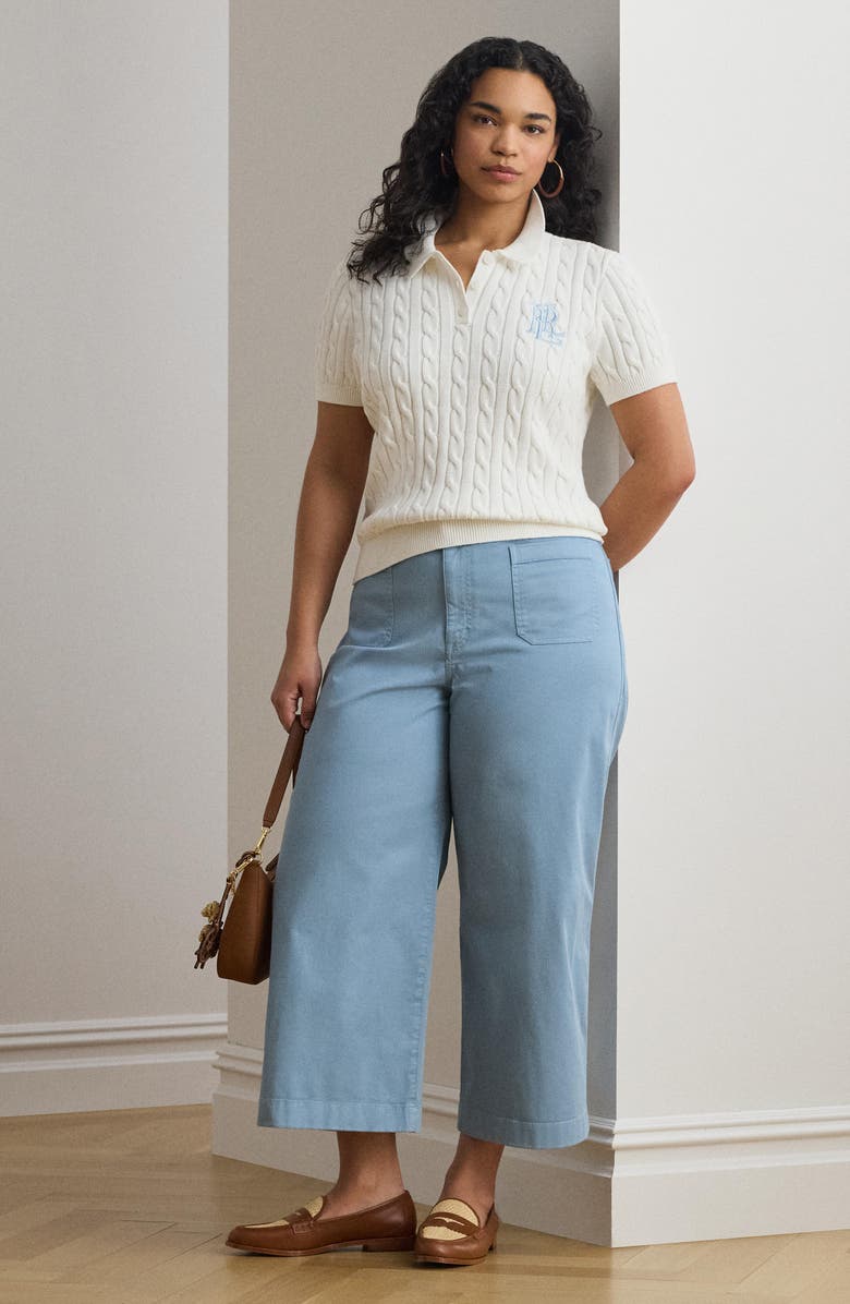 Lauren Ralph Lauren High Waist Stretch Cotton Crop Pants, Alternate, color, Blue Note