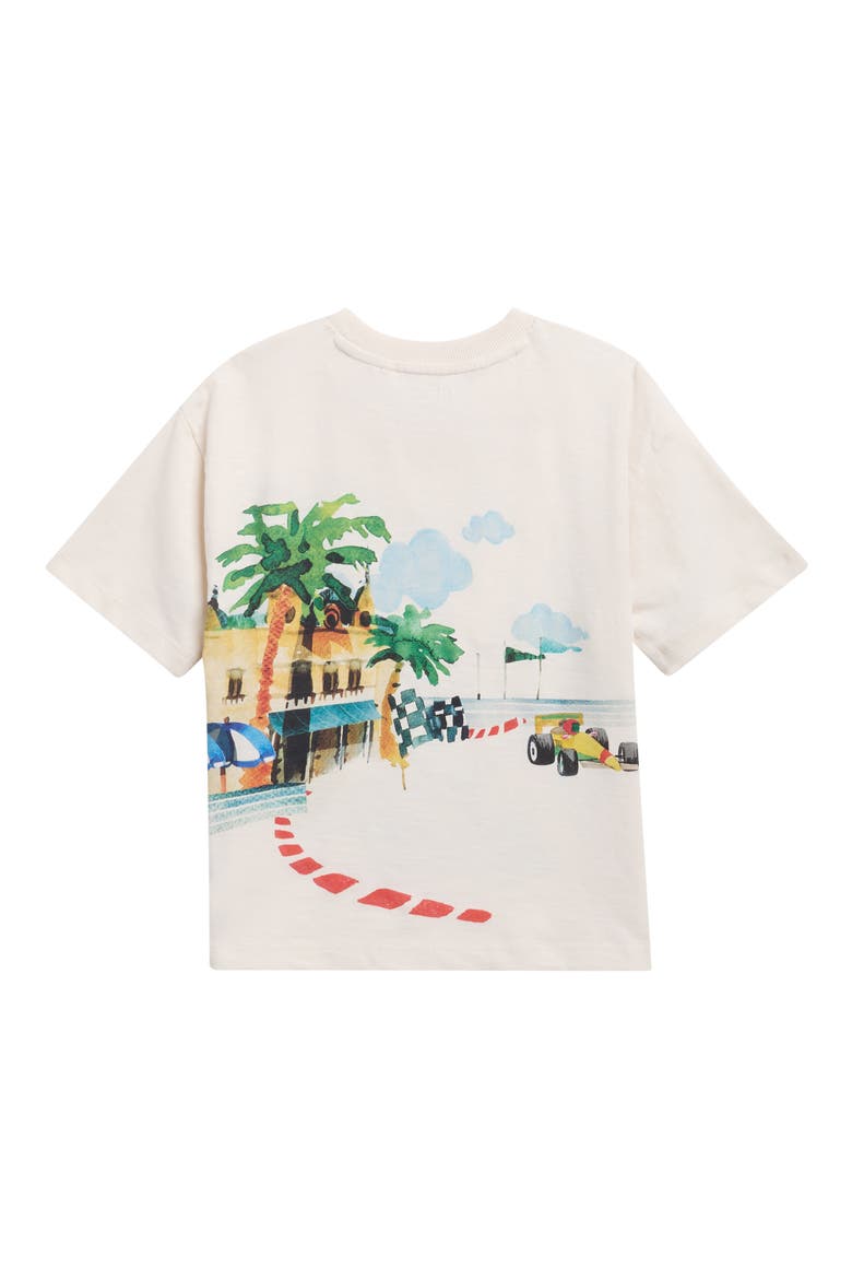 Kids' Oversize Artistic Racing Car Cotton Graphic T-Shirt, Alternate, color, CREAM