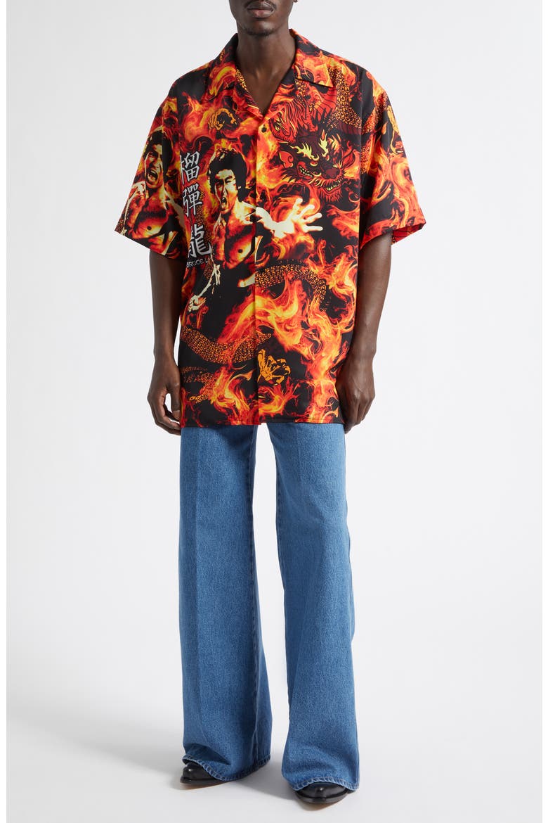 Sleeve Button-Up Shirt, Alternate, color, FLAME