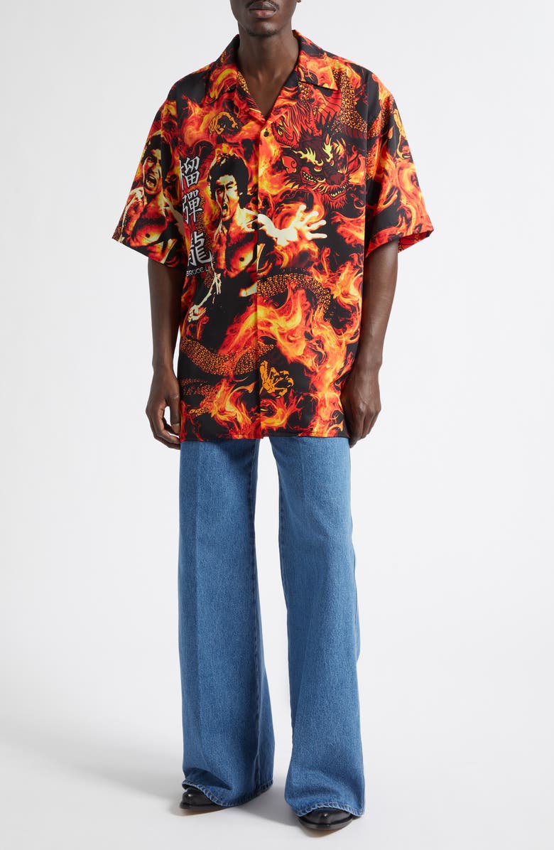 LU'U DAN Sleeve Button-Up Shirt, Alternate, color, Flame