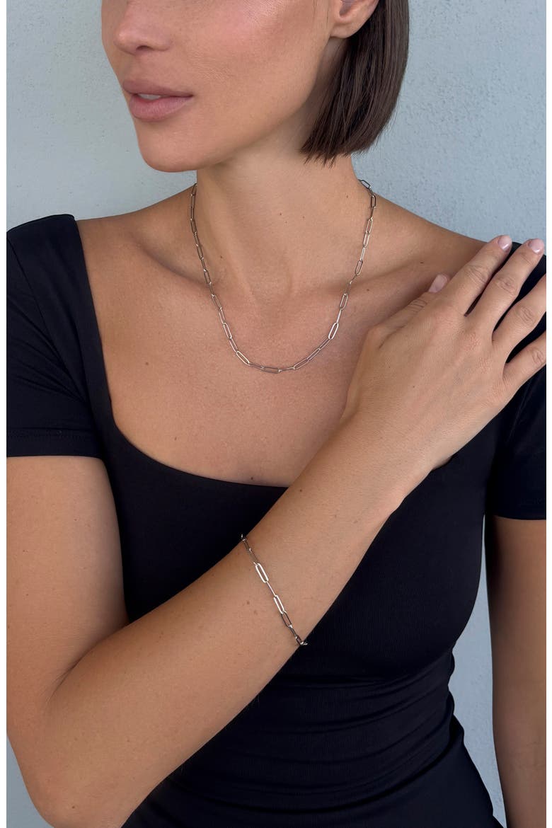 Paper Clip Link Necklace & Bracelet Set, Alternate, color, SILVER