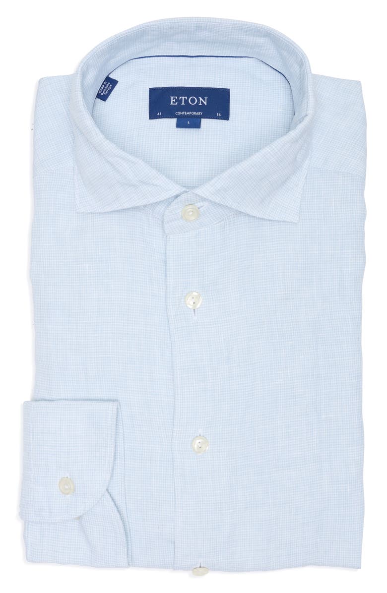 Eton Contemporary Fit Houndstooth Linen Dress Shirt, Main, color,