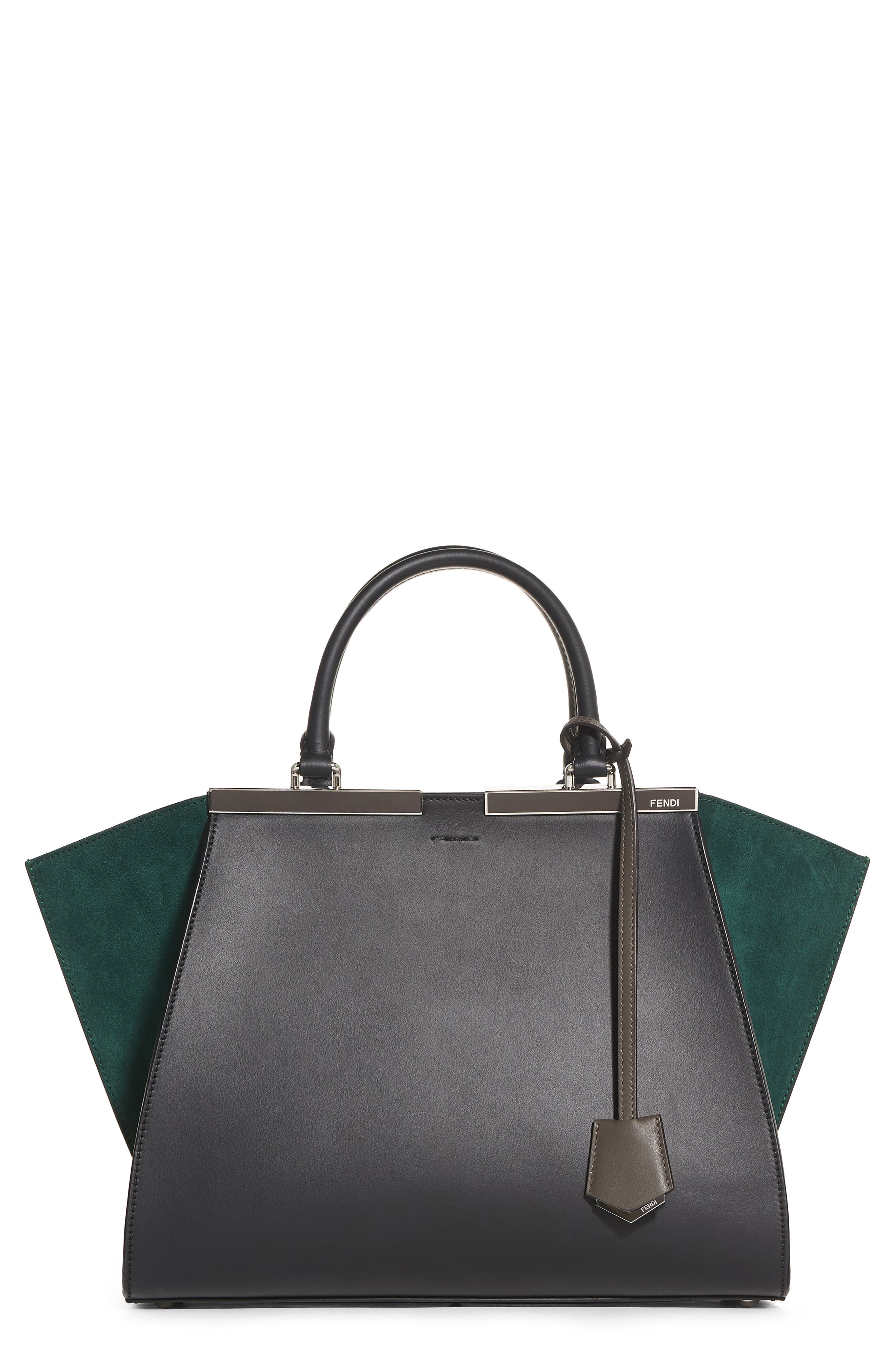 3Jours Baltico Leather & Suede Shopper, Main, color, BLACK/GREEN