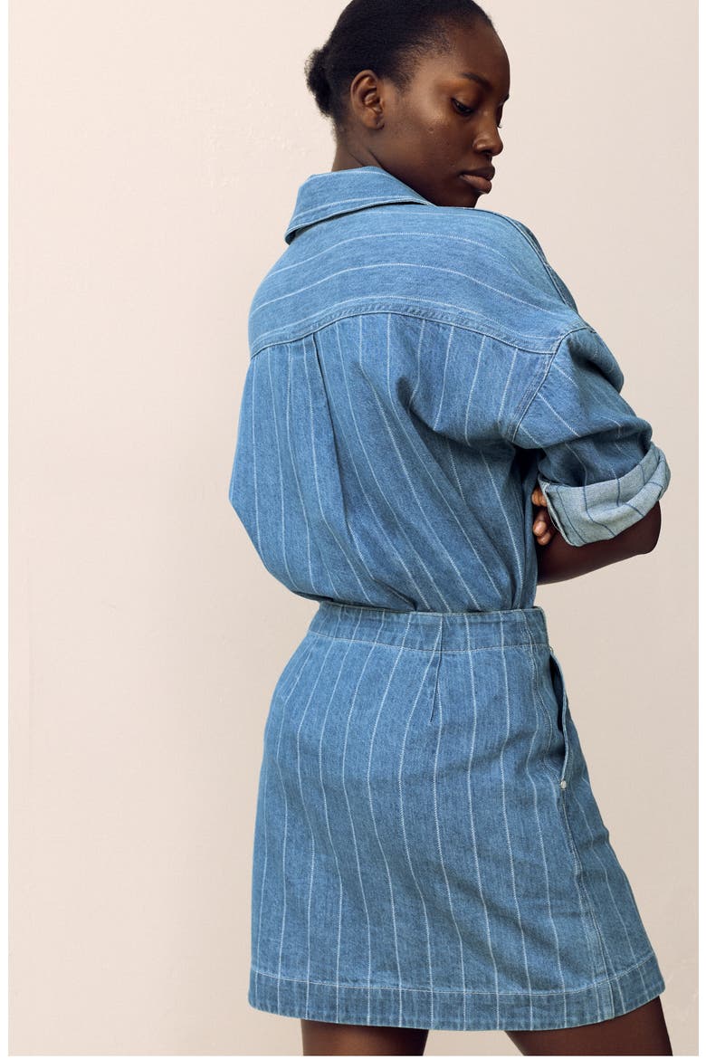 Stripe Denim Wrap Skirt, Alternate, color, MEDIUM INDIGO BLUE