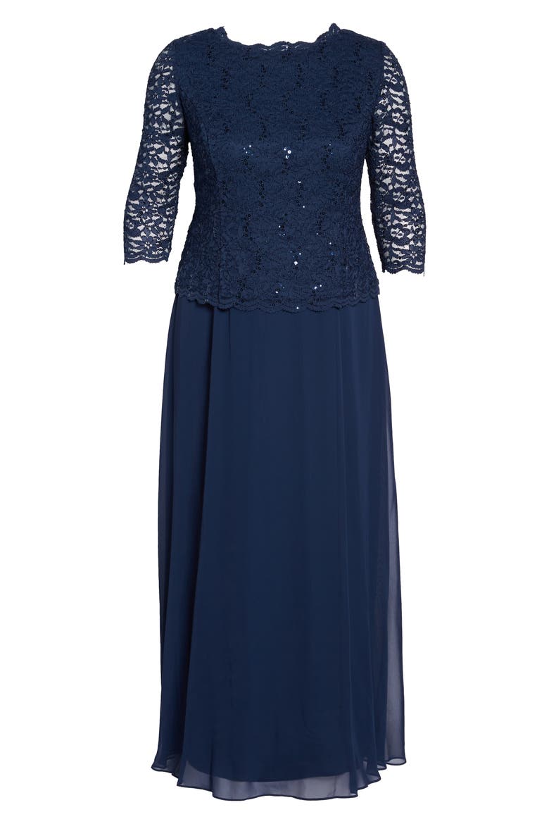 Mock Two-Piece A-Line Gown, Alternate, color, NAVY