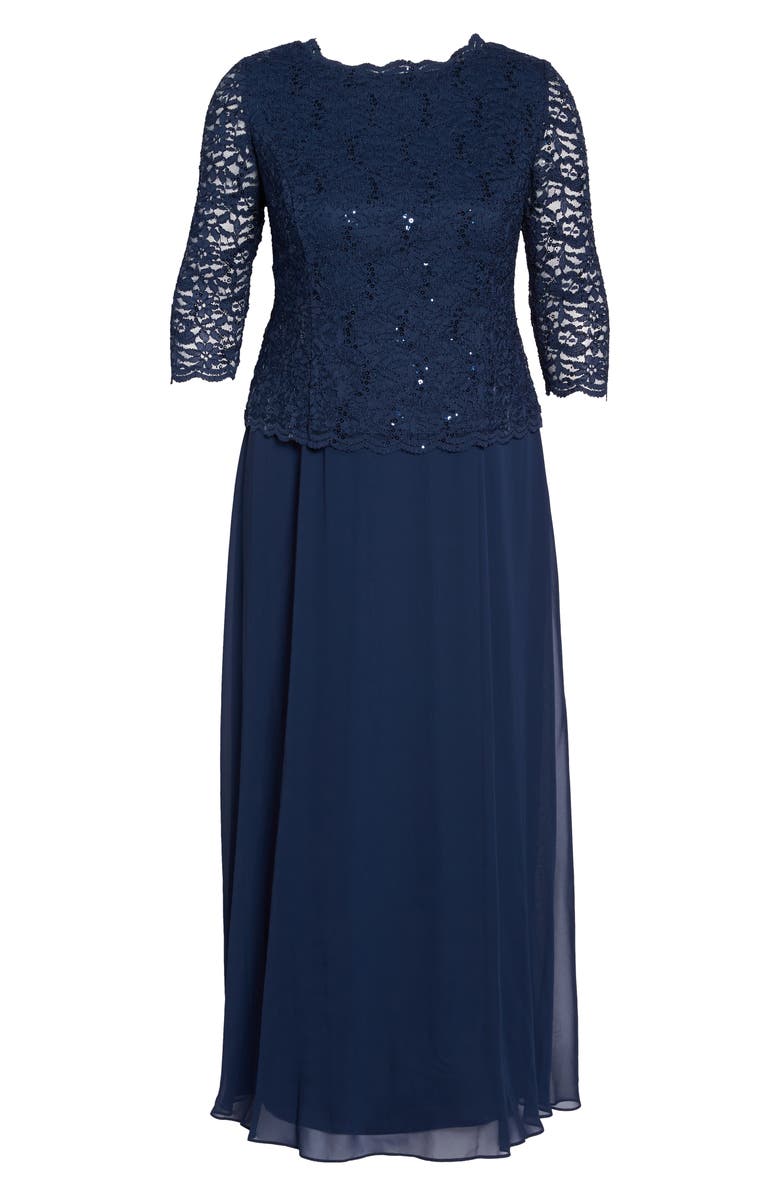 Alex Evenings Mock Two-Piece A-Line Gown, Alternate, color, Navy