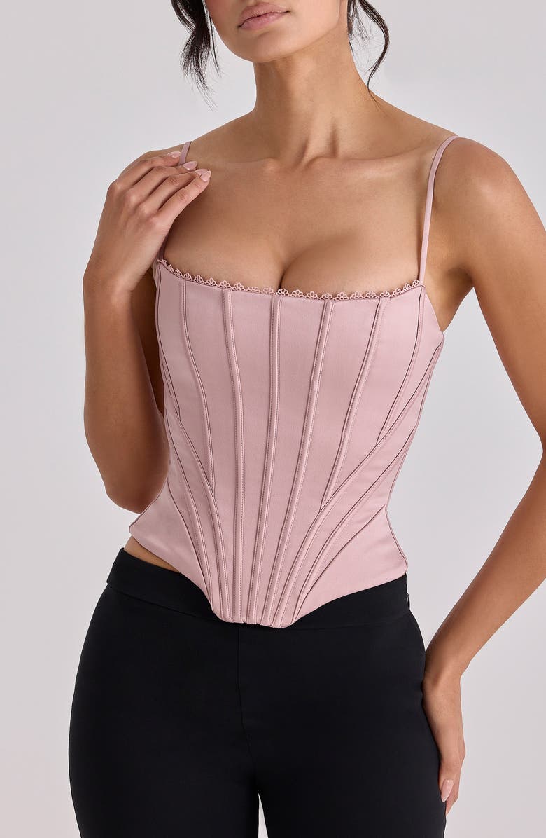 HOUSE OF CB Cadie Satin Corset Top, Main, color, Blush Pink