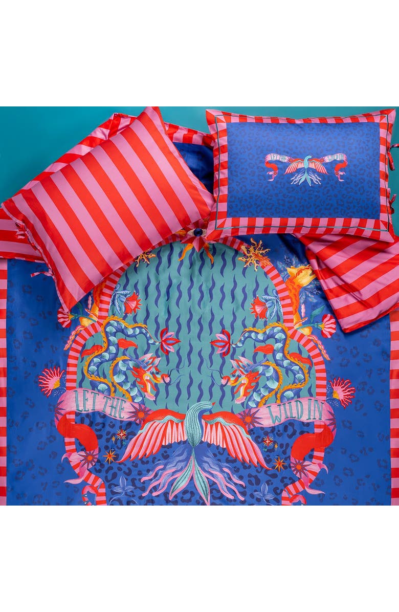 Zsa Zsa Zsu Lahor 300 Tc King Size 100% Cotton Satin Duvet Cover Set 94X87 In Maximalist, Main, color, Blue