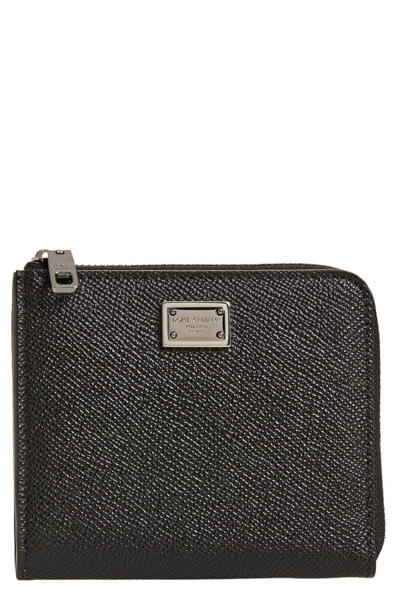 Dolce&Gabbana Logo Plaque Dauphine Leather Zip Wallet, Main, color, 