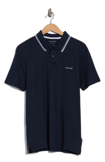Calvin Klein Tipped Cotton Knit Polo In Black