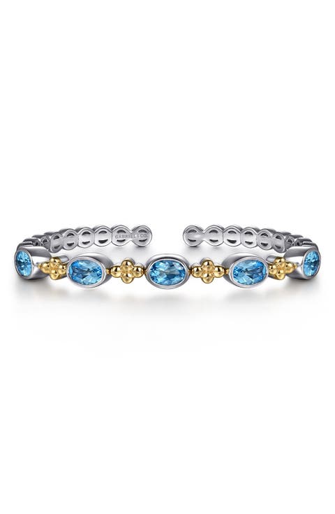 Bujukan 14k Gold & Sterling Silver Blue Topaz Bangle
