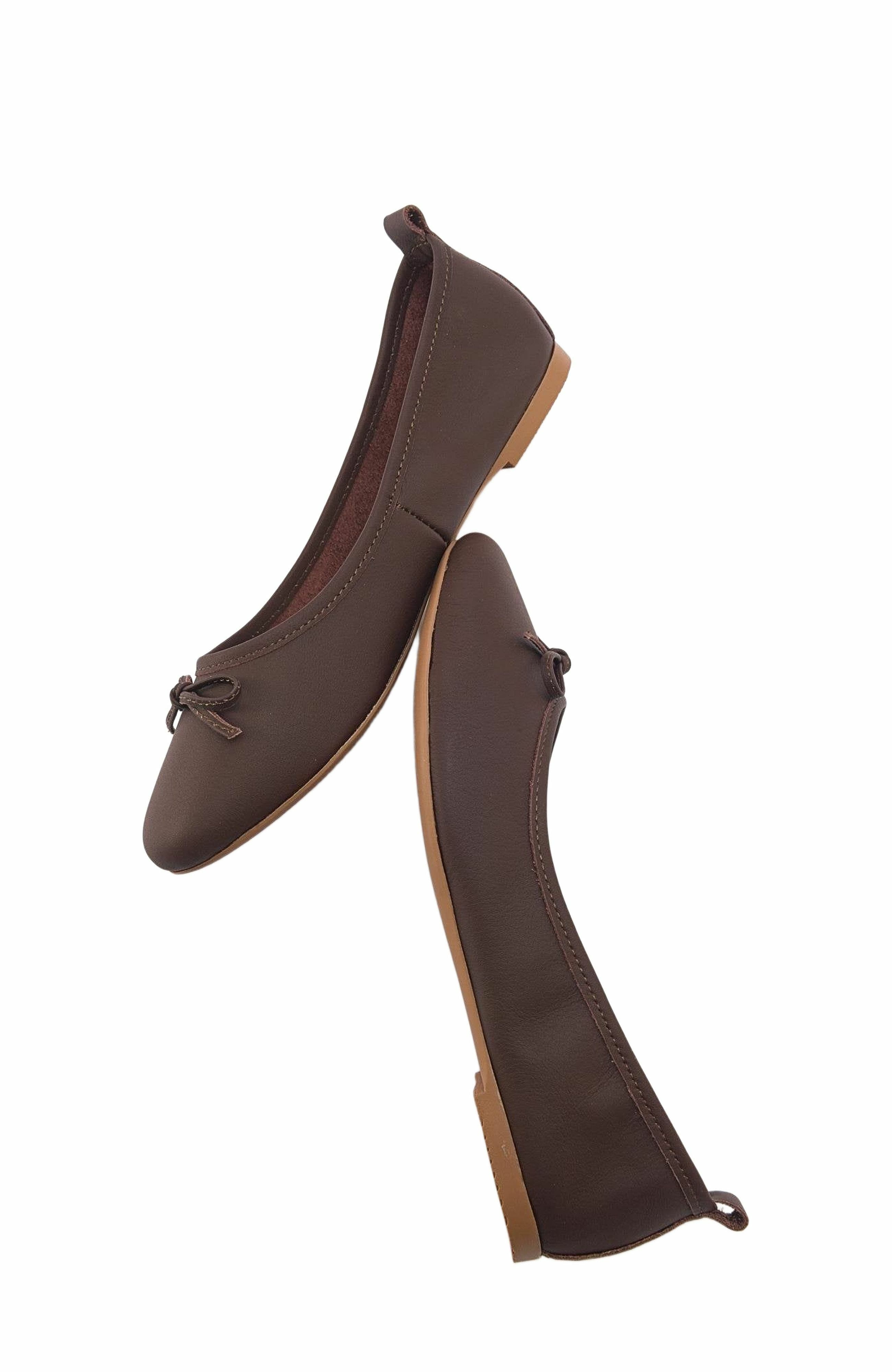 Florence Leather Ballerina Flats, Alternate, color, Dark Brown Leather