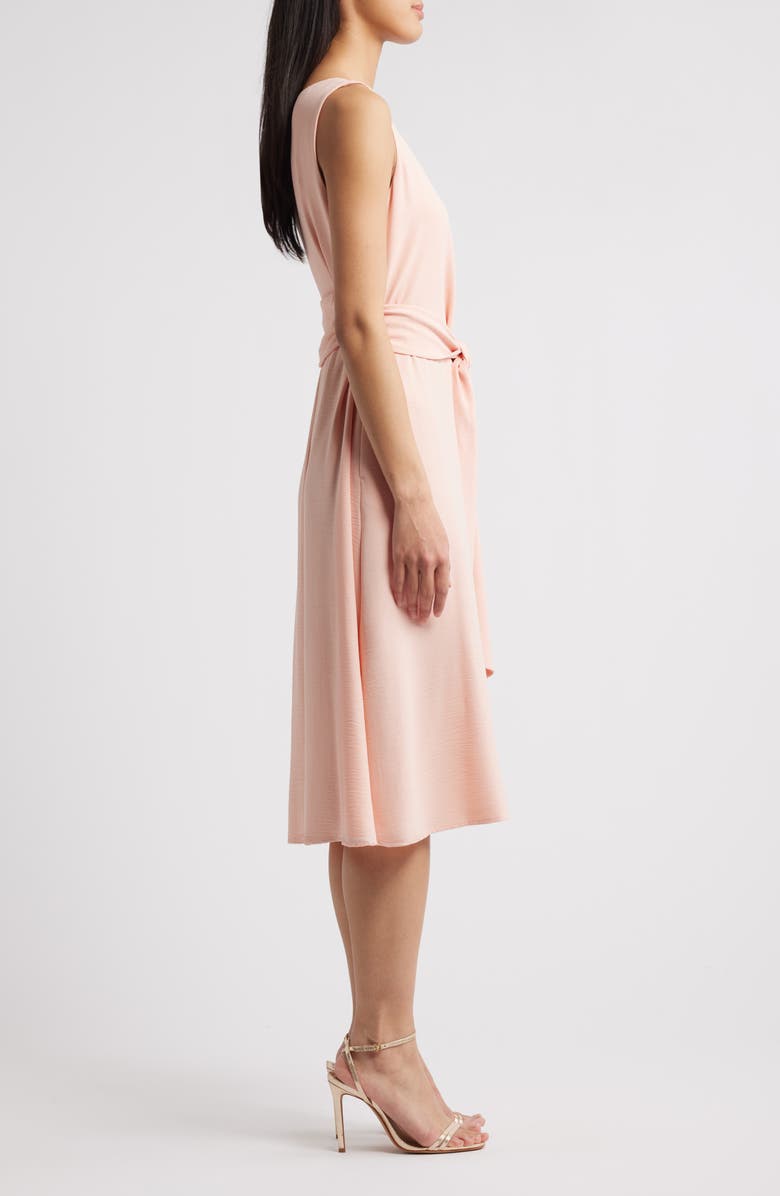 Connected Apparel Tie Waist Crepe Midi Dress, Alternate, color, Peach