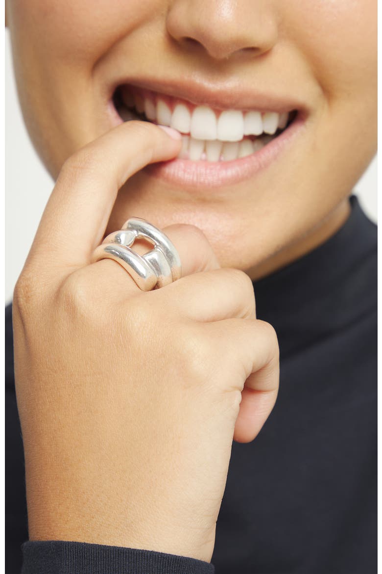 Sterling Silver Plated Ring with Open Tubes, Alternate, color, Silver